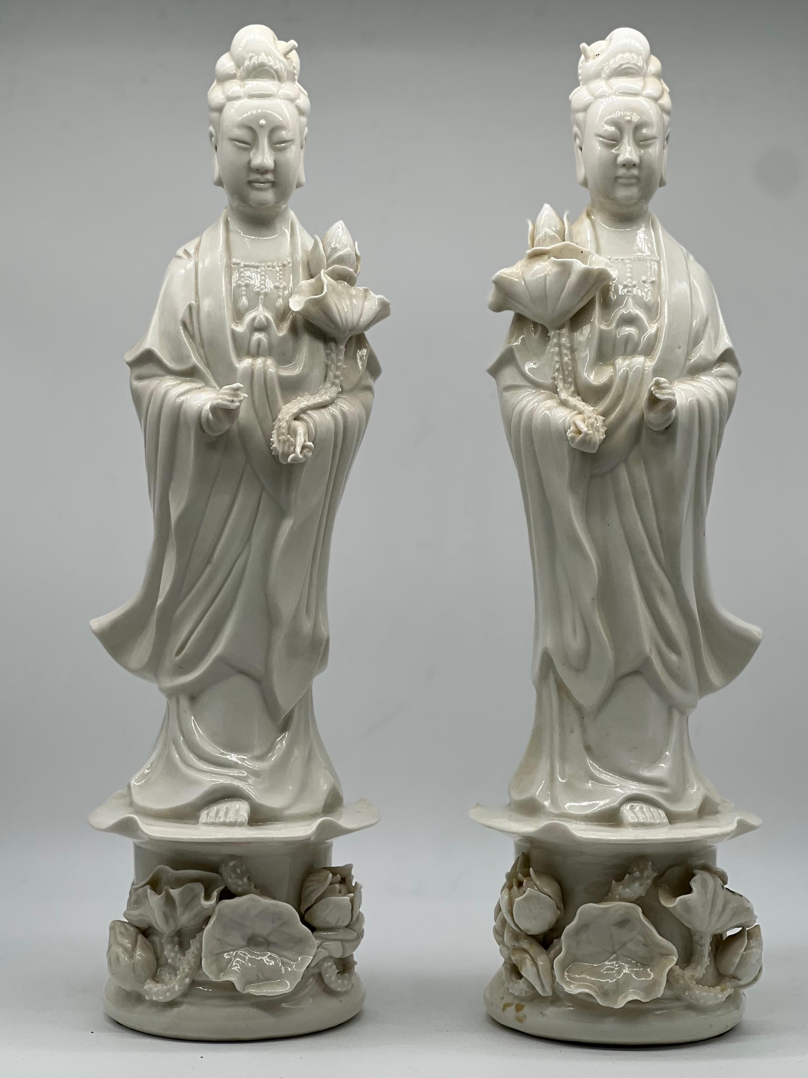 Exquisite and Large Pair of Blanc De Chine Statues of Guanyin, Republic Period For Sale 8