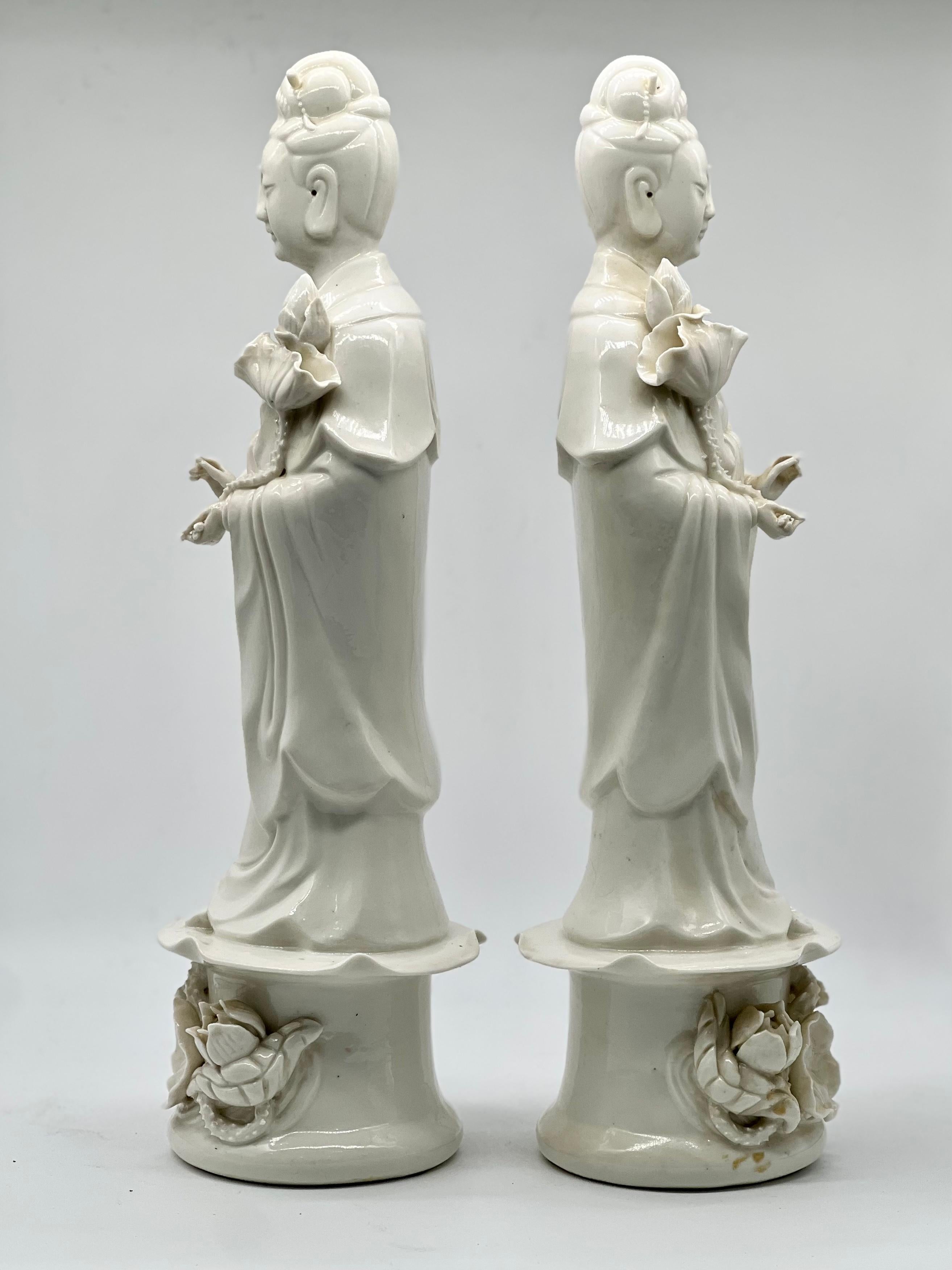 Exquisite and Large Pair of Blanc De Chine Statues of Guanyin, Republic Period For Sale 10