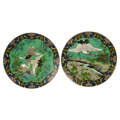 Antique Exquisite Pair of Japanese Cloisonne on Bronze Chargers, Meiji Period, 19th C