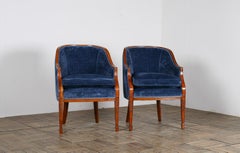 A Exquisite Pair of Royal Blue Tub Chairs by Fine Furniture Maker Arthur Brett