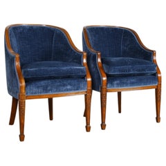 A Exquisite Pair of Royal Blue Tub Chairs by Fine Furniture Maker Arthur Brett
