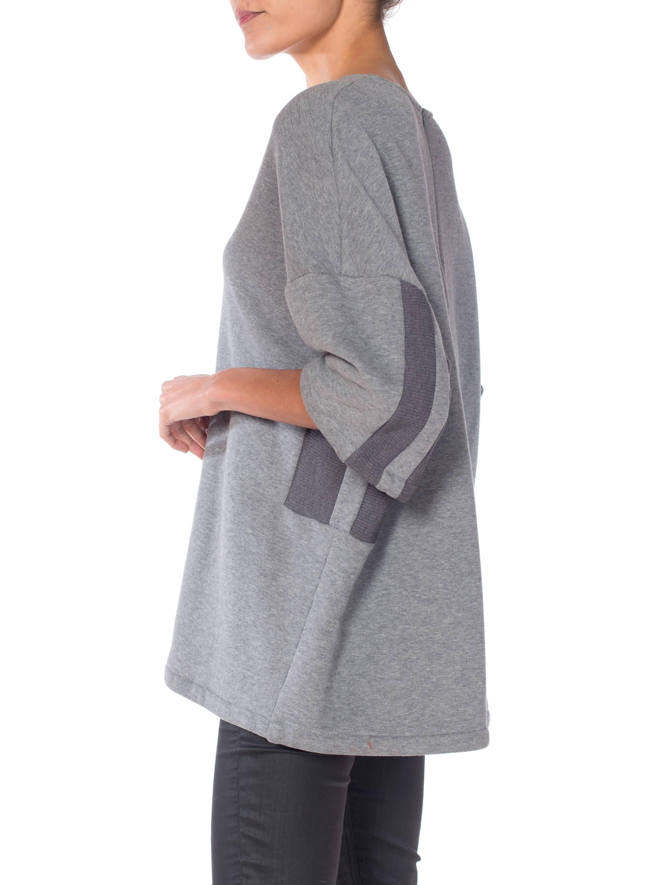 1990S AF VANDEVORST - T-shirt à manches courtes oversize en coton éponge côtelé gris chiné