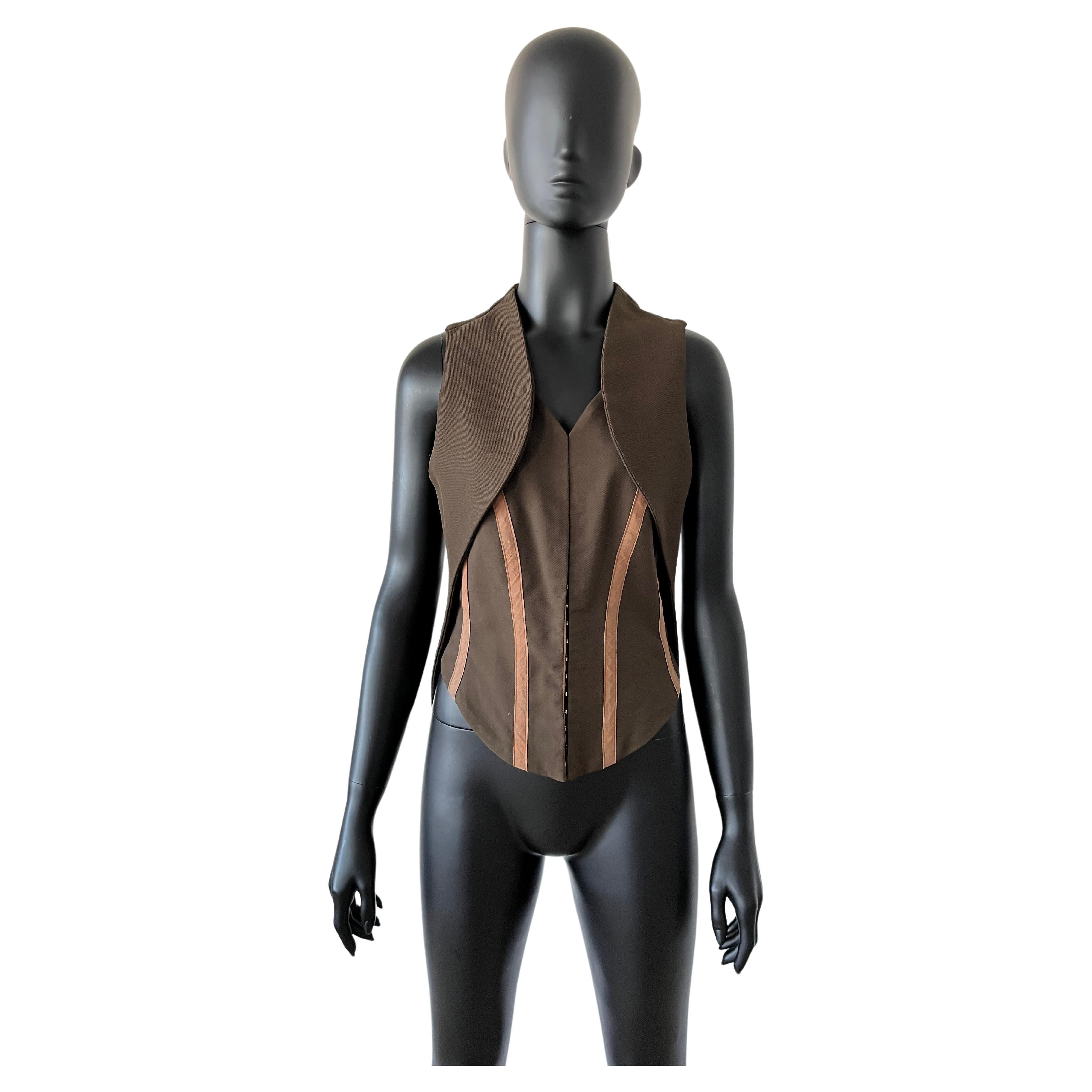 A F Vandevorst brown saddle waistcoat with built in corset  fall 2000 For Sale
