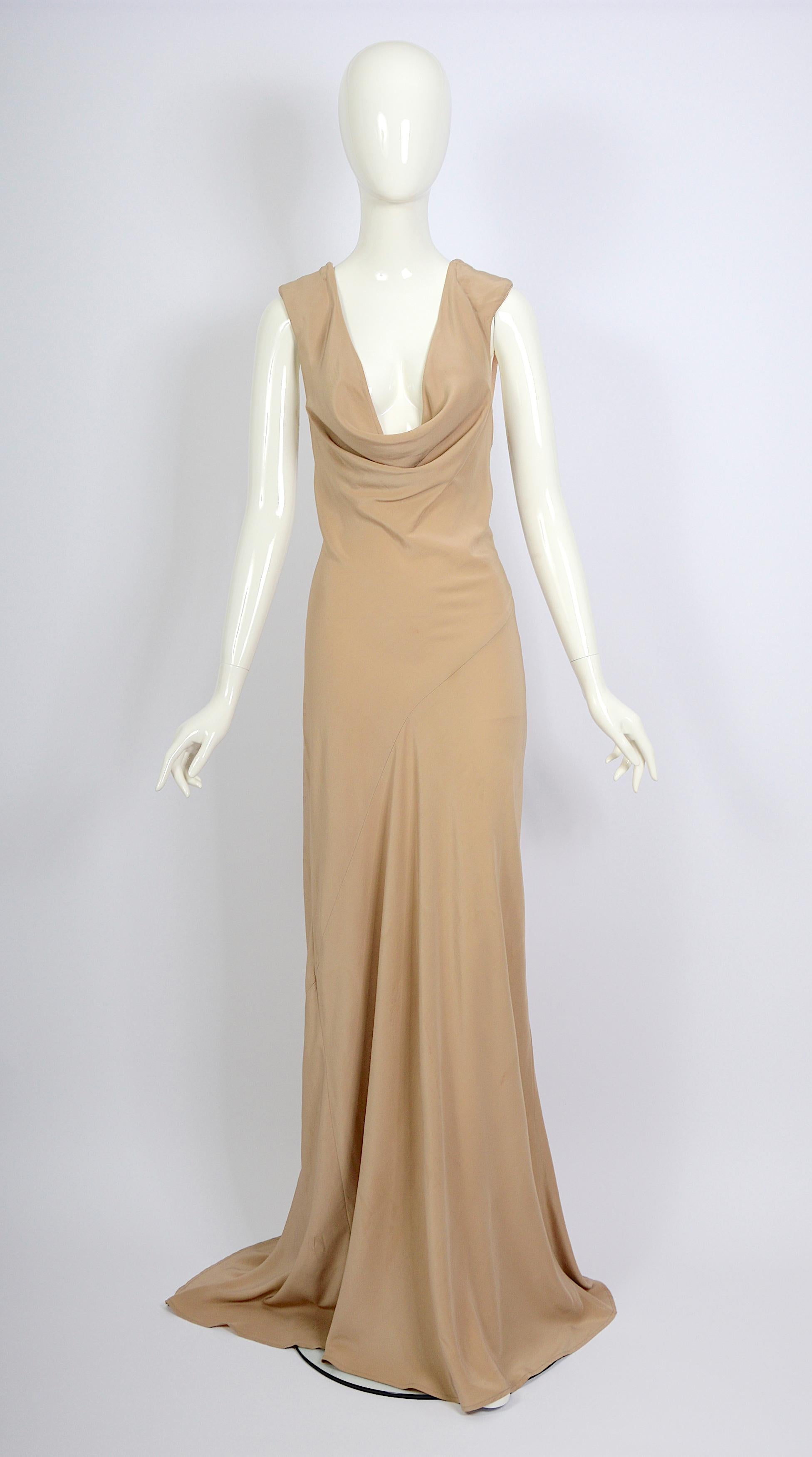 A. F. Vandevorst spring 2001 runway 100% silk nude open back long dress  For Sale 5