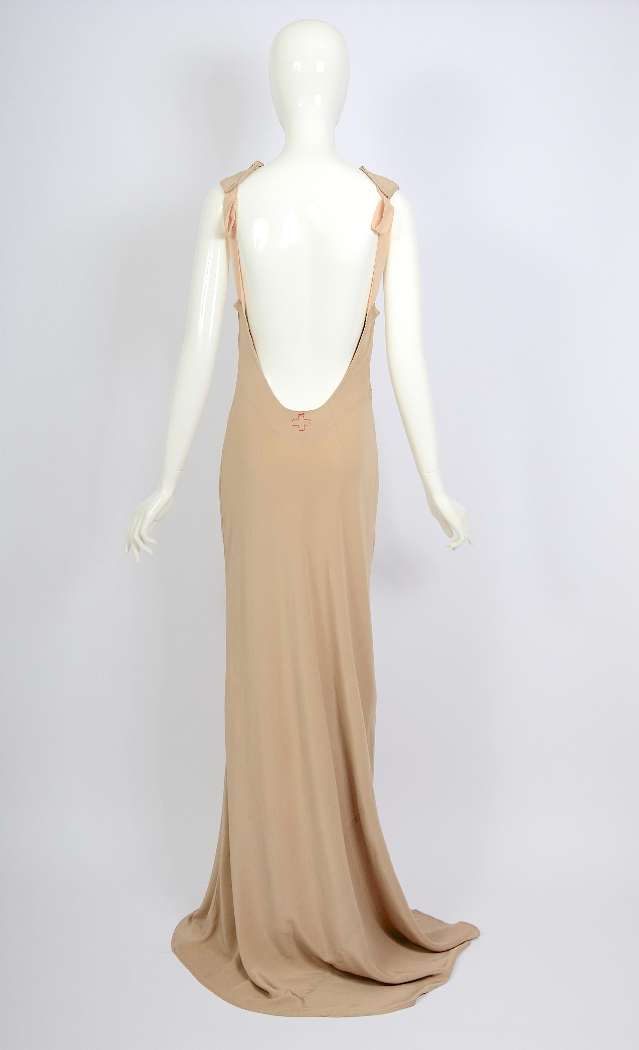 Women's A. F. Vandevorst spring 2001 runway 100% silk nude open back long dress  For Sale