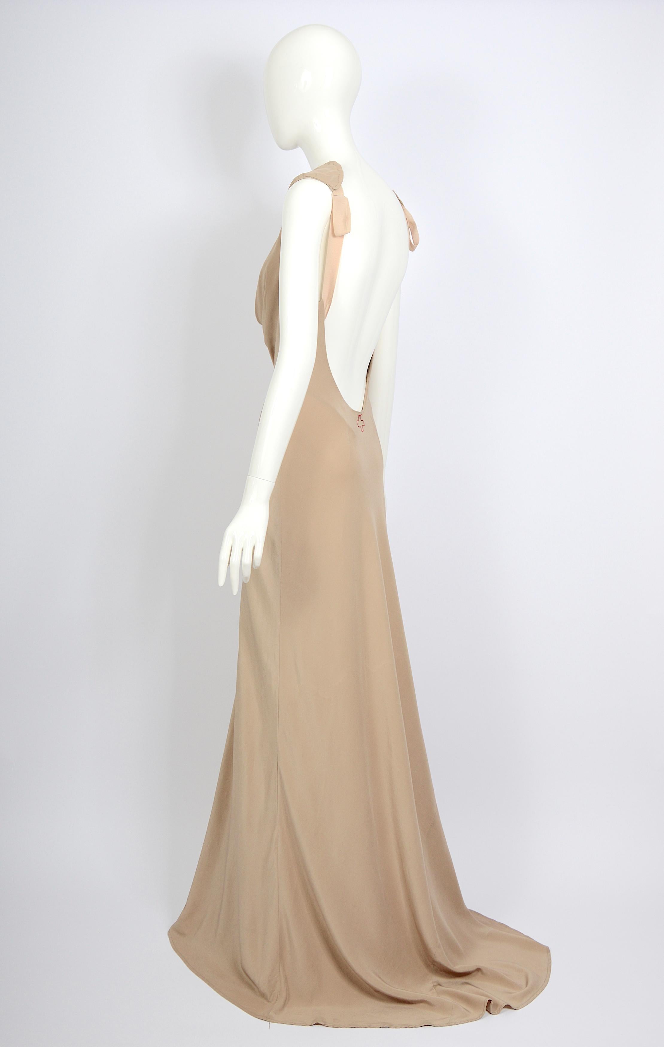 A. F. Vandevorst spring 2001 runway 100% silk nude open back long dress  For Sale 1