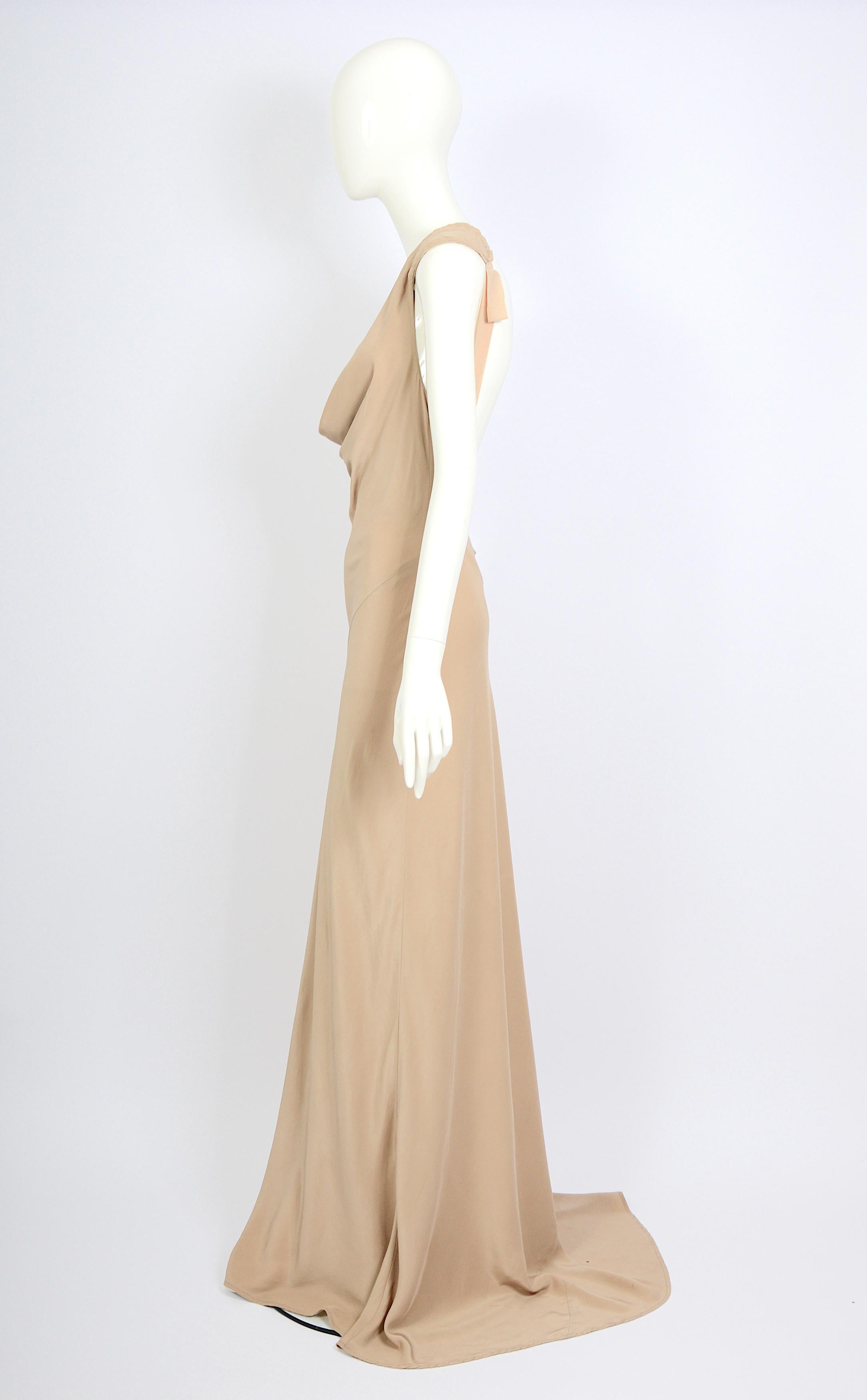 A. F. Vandevorst spring 2001 runway 100% silk nude open back long dress  For Sale 2