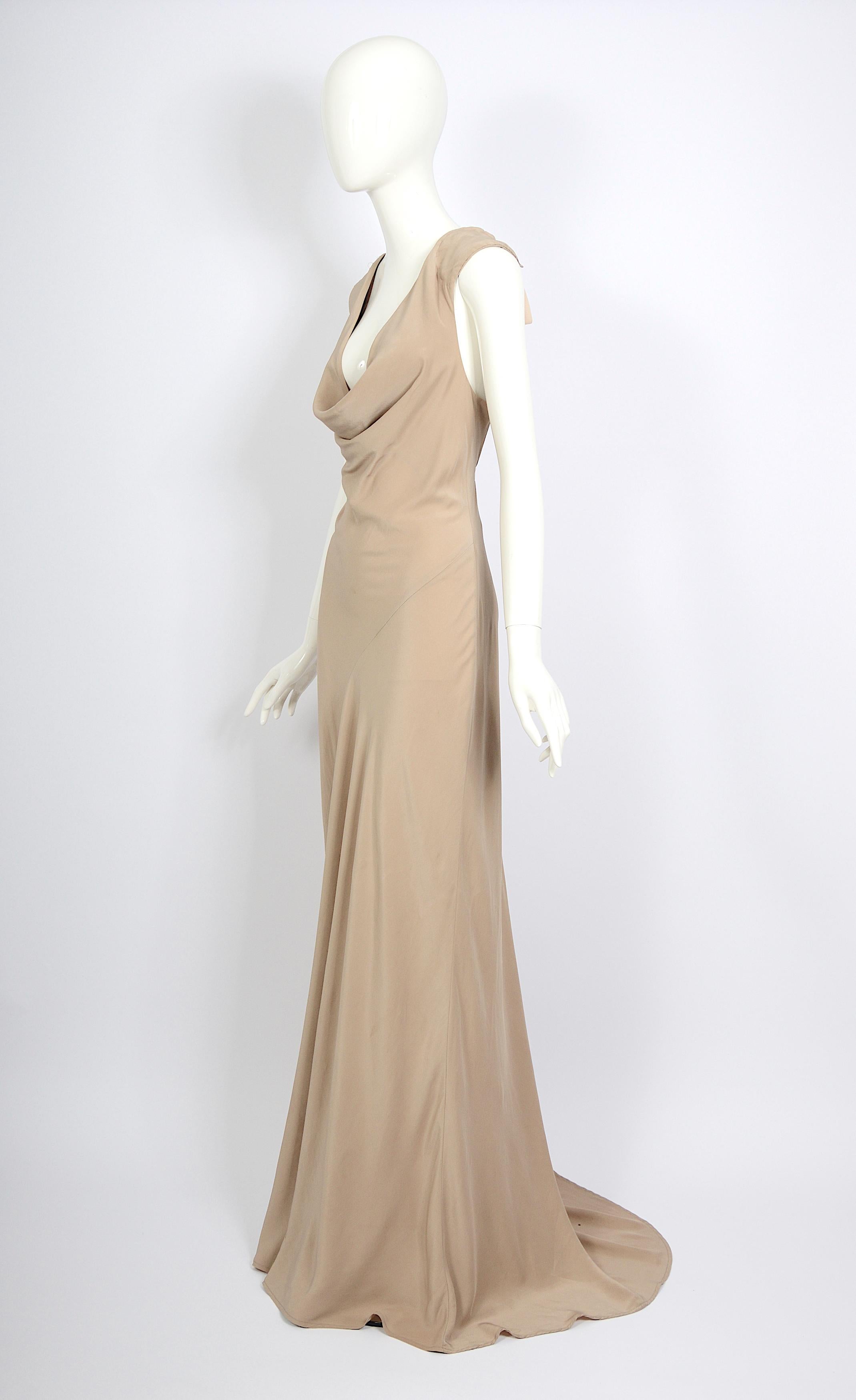 A. F. Vandevorst spring 2001 runway 100% silk nude open back long dress  For Sale 3