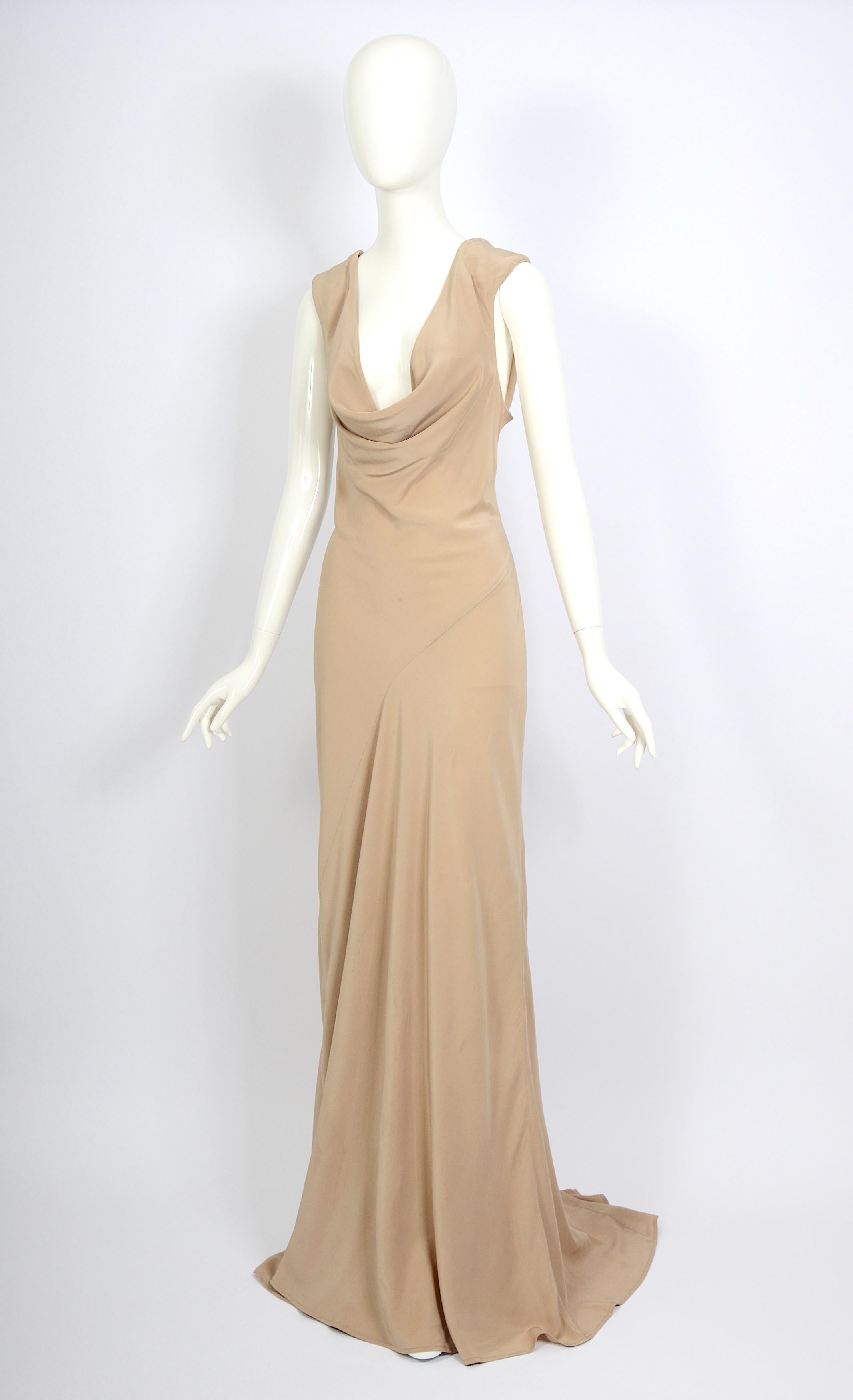 A. F. Vandevorst spring 2001 runway 100% silk nude open back long dress  For Sale 4