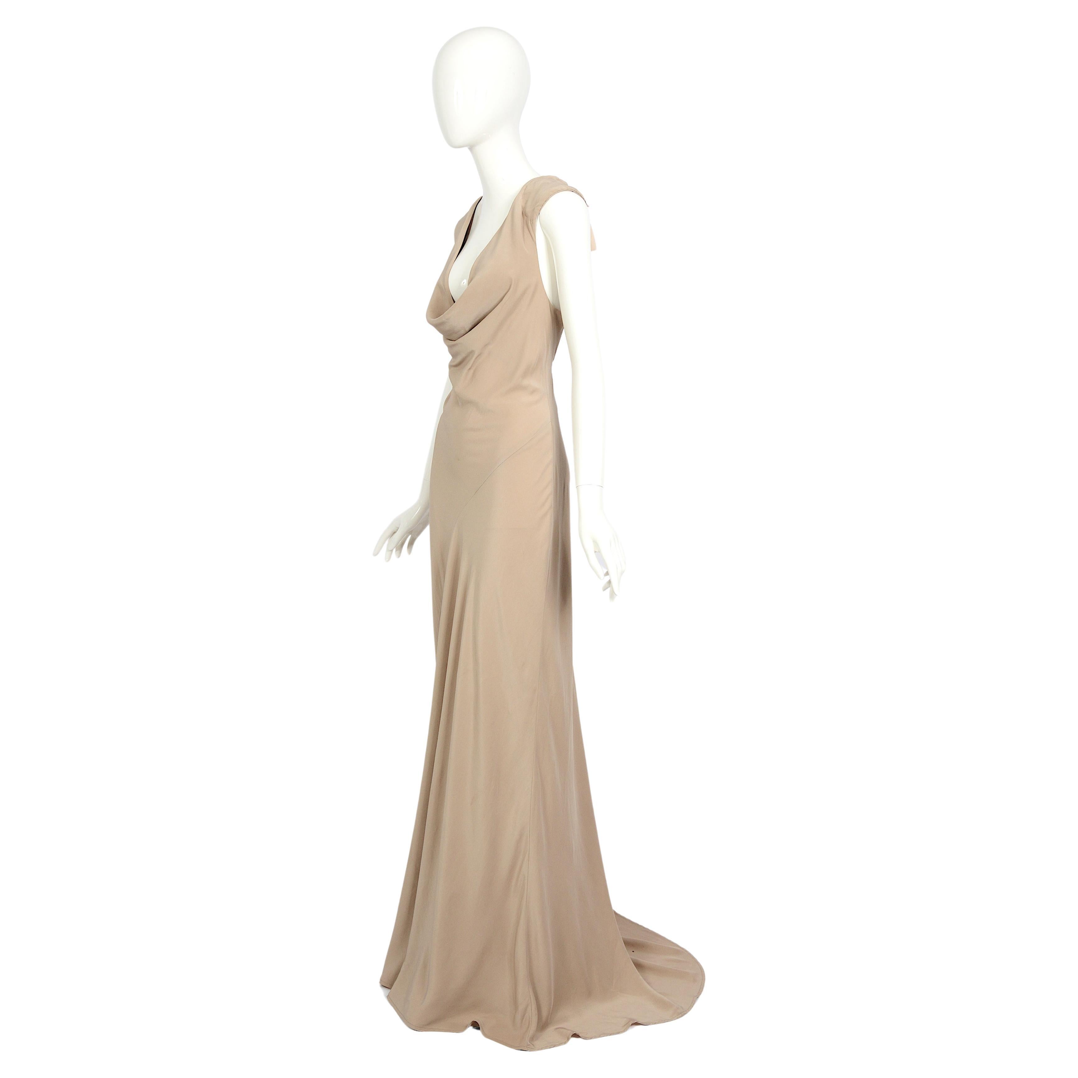 A. F. Vandevorst spring 2001 runway 100% silk nude open back long dress  For Sale
