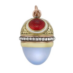 A Fabergé gold, enamel and chalcedony egg pendant