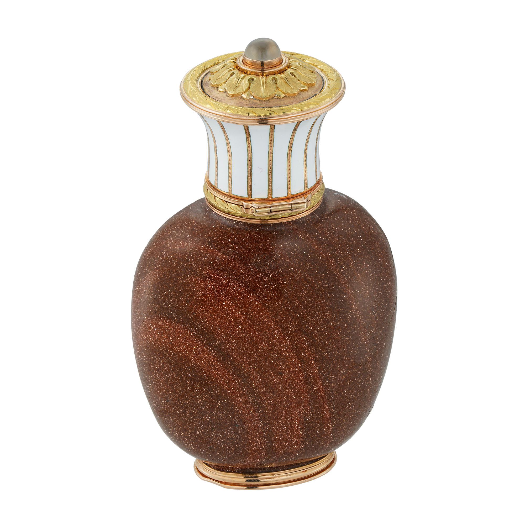 Women's or Men's A Fabergé goldstone-glass and enamel scent bottle For Sale