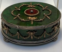 Style of Faberge Guilloche Nephrite Jade Trinket Box