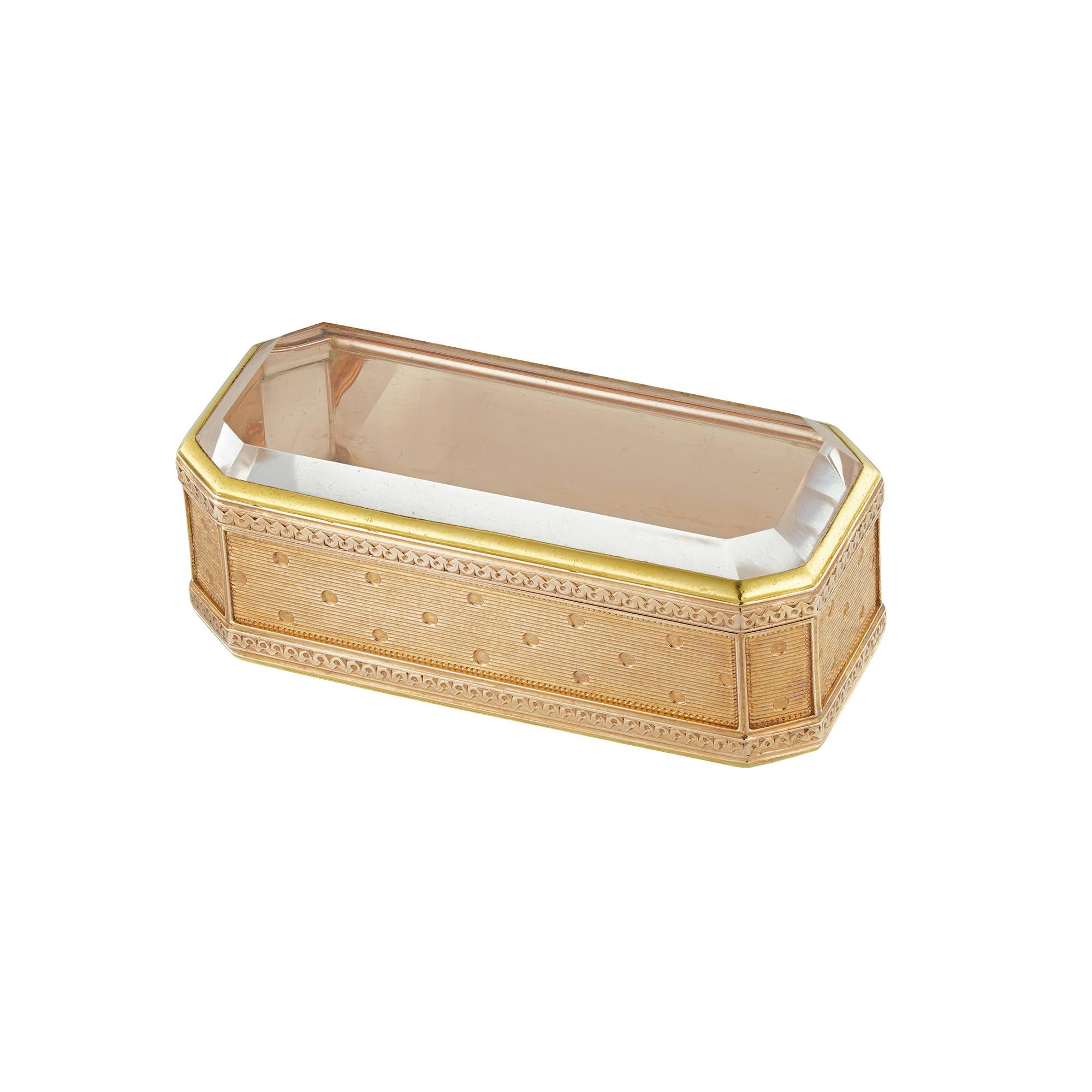 Fabergé Rechteckige Dose aus Gold und Bergkristall (Zarenreich)