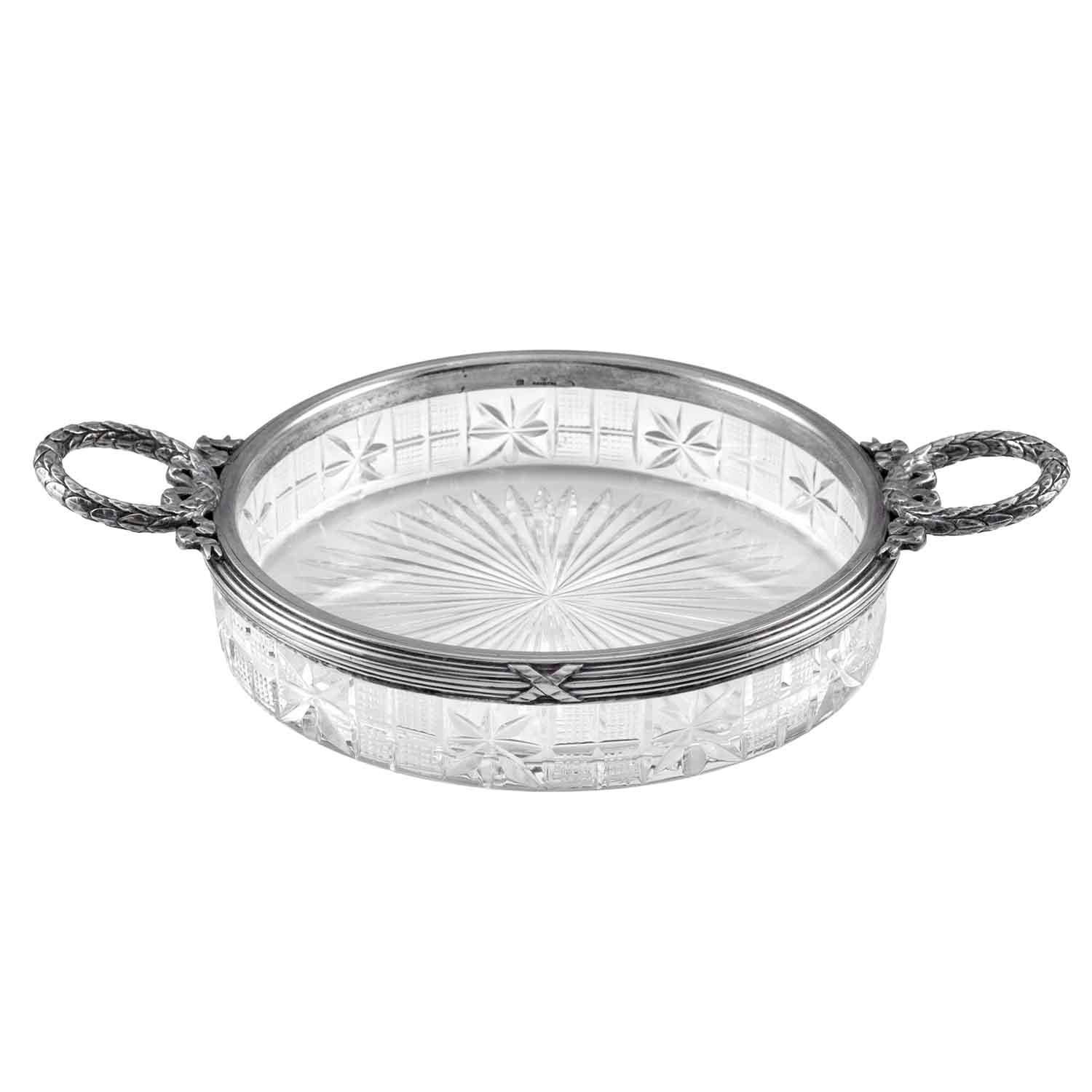 Russian Empire Fabergé Round Cut Glass & Silver Dish For Sale