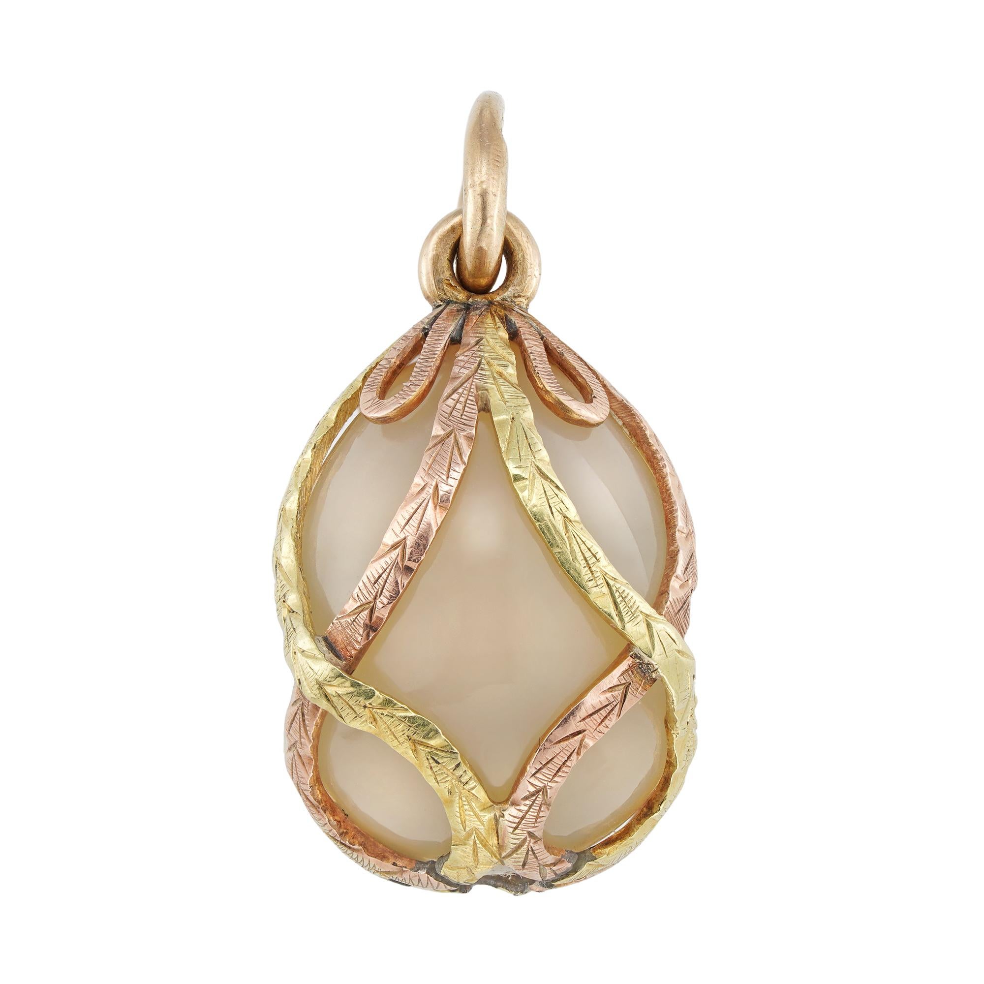Modern A Fabergé Varicoloured Gold And Moonstone Easter Egg Pendant For Sale