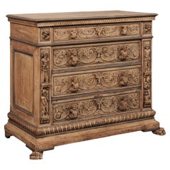 A Fabulous 18th C. Italian Cassettiera, Ornately Carved w/Knights and Figures