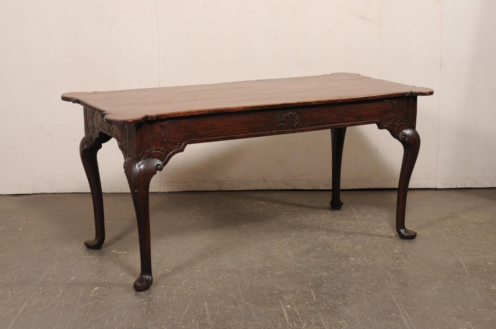 Queen Anne A Fabulous 18th C. Portuguese Walnut Console or Library Table (All Sides Carved) For Sale