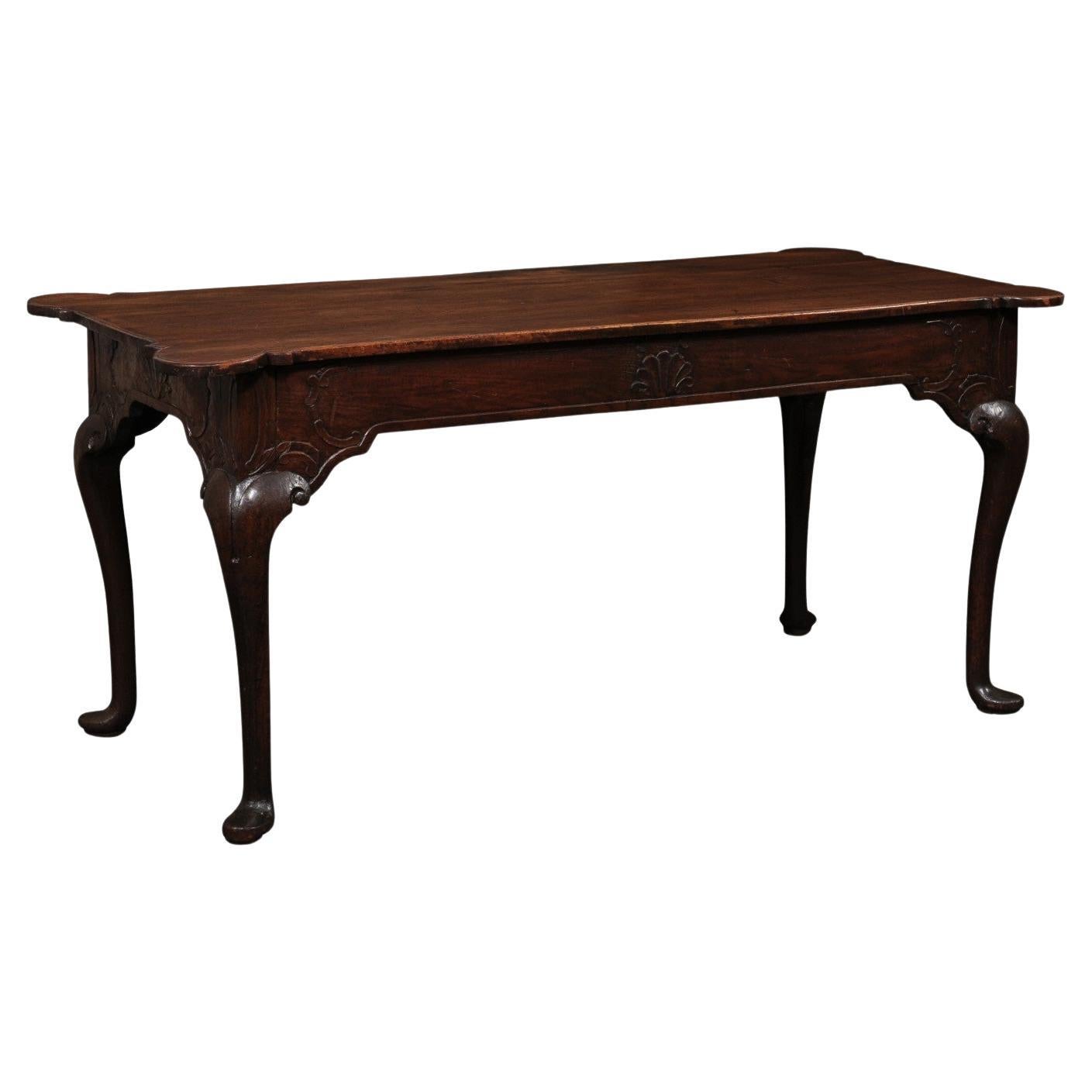 A Fabulous 18th C. Portuguese Walnut Console or Library Table (All Sides Carved)
