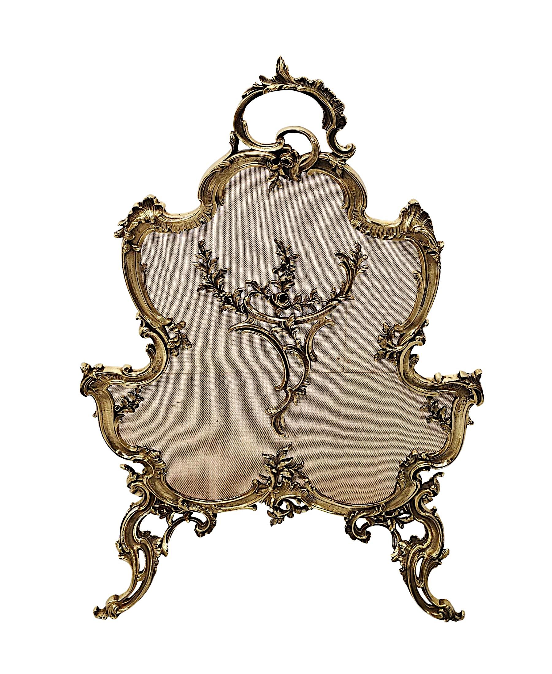 French A Fabulous 19th Century Brass Fire Screen in the Rococo Manner For Sale