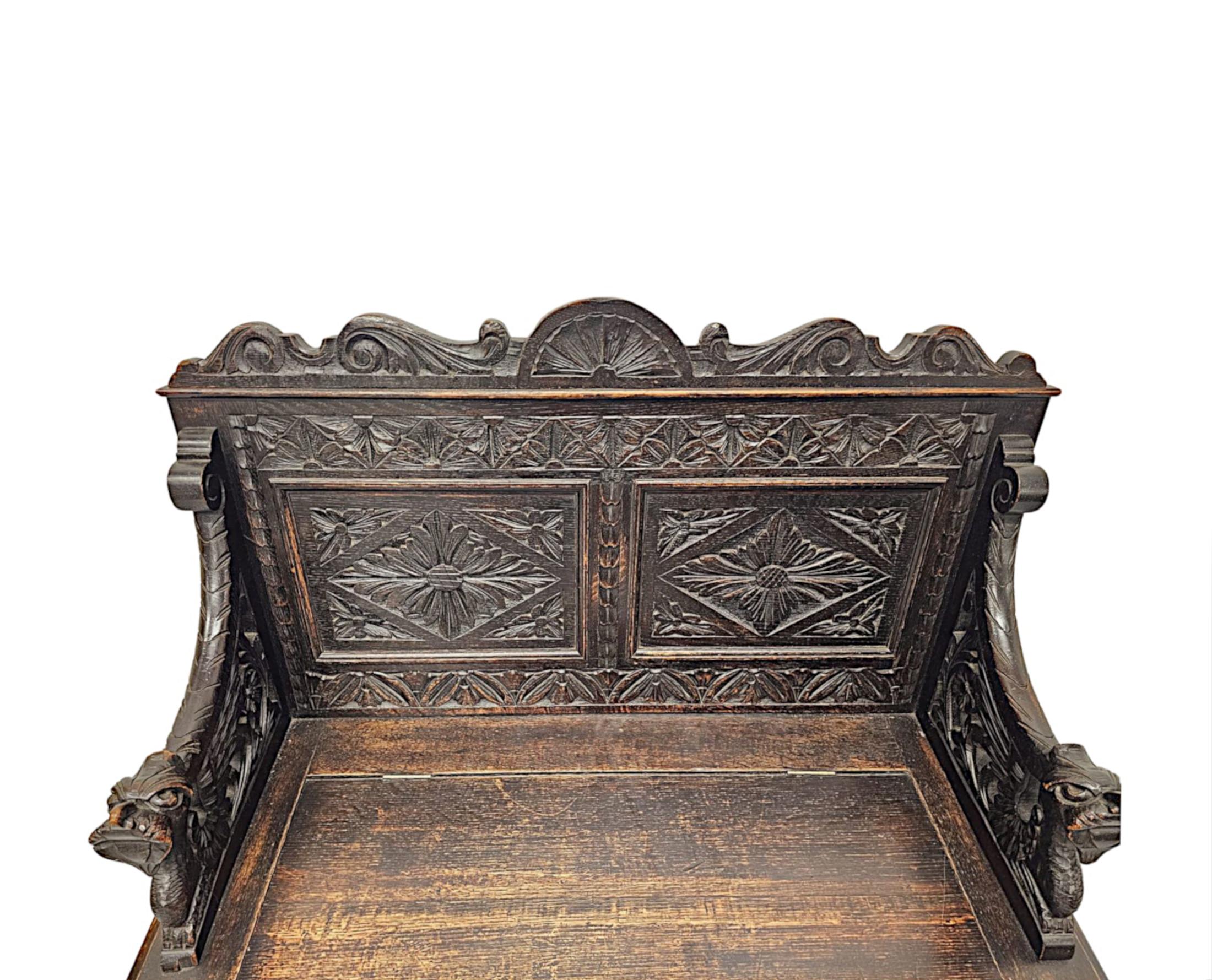 A Fabulous 19th Century Oak Monks Bench  For Sale 1