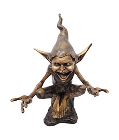 Fabuleuse statue de jardin en bronze figurative du 20e siècle représentant un Goblin
