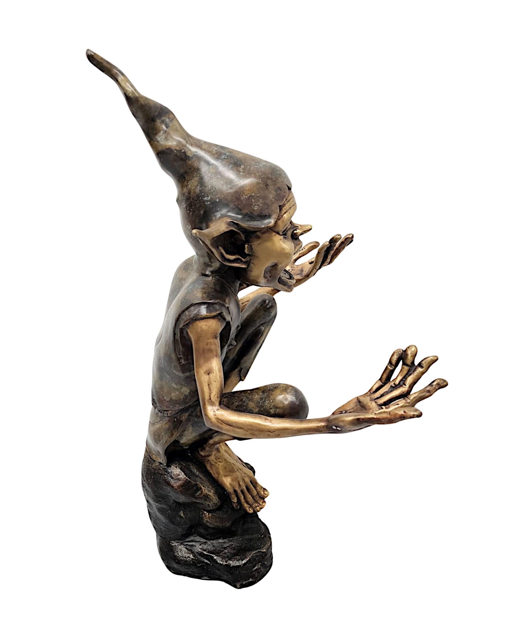 English A Fabulous 20th Century Figurative Bronze Garden Statue of a Goblin For Sale