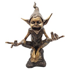 Antique A Fabulous 20th Century Figurative Bronze Garden Statue of a Goblin