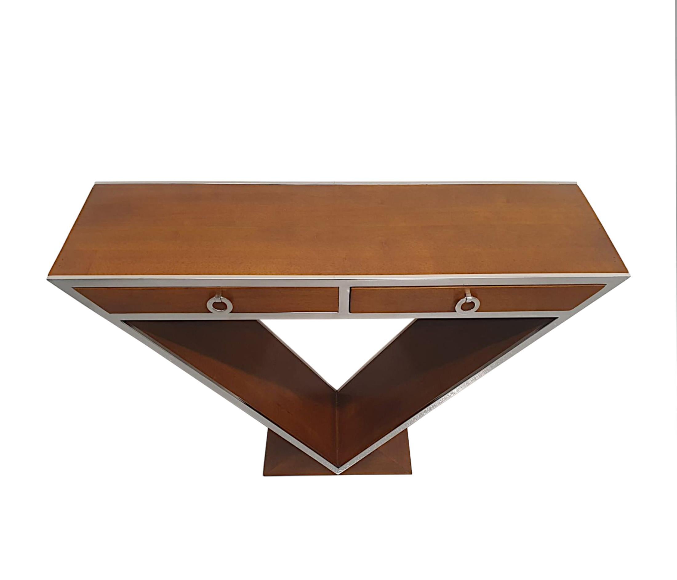 A Fabulous Art Deco Design Cherrywood and Chrome Console or Side Table In New Condition For Sale In Dublin, IE