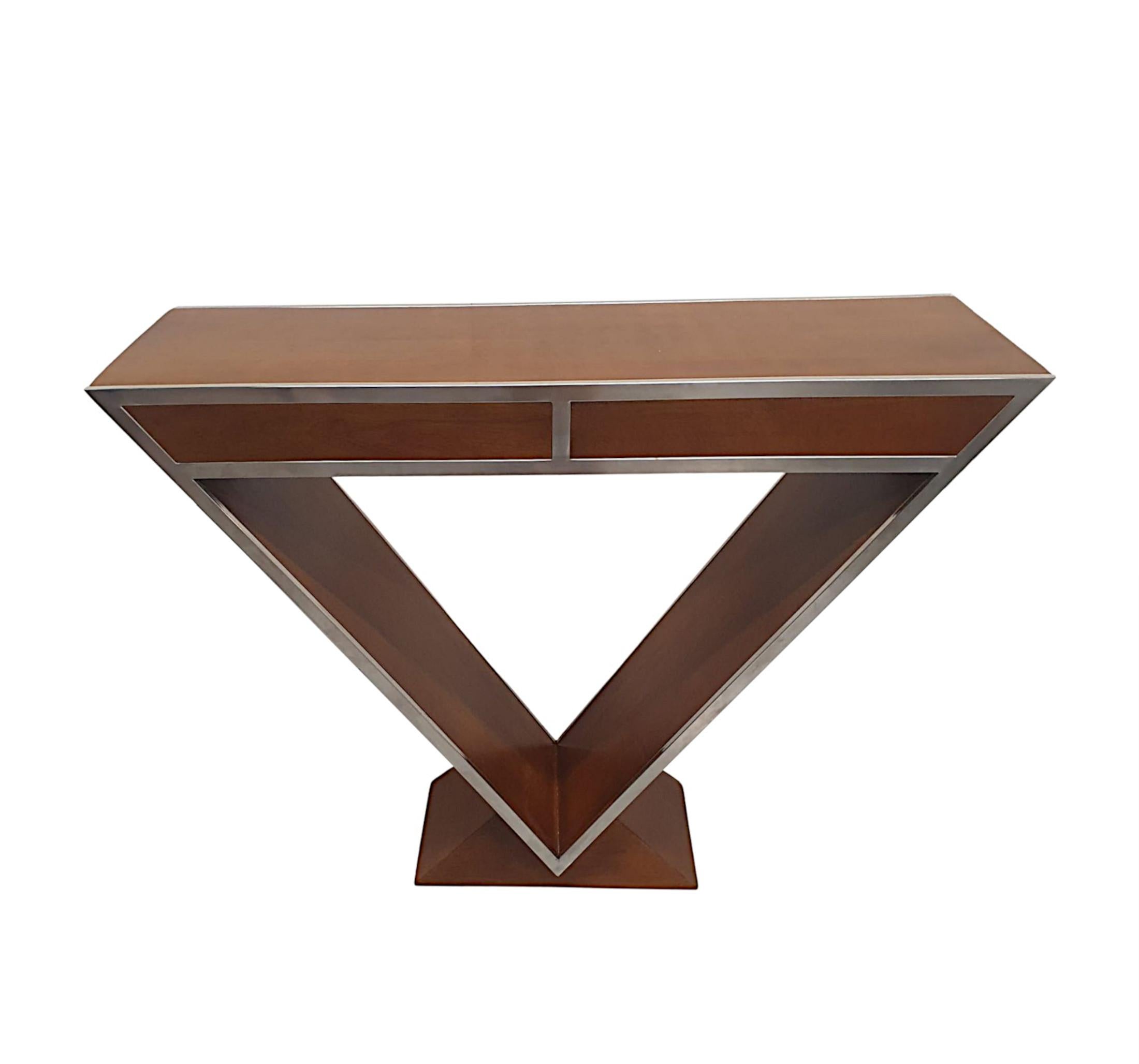 A Fabulous Art Deco Design Cherrywood and Chrome Console or Side Table For Sale 1