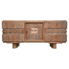 Fabulous Art Deco Limed Oak Three Doored Sideboard by Francisque Chaleyssin