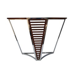 A Fabulous Art Deco Style Walnut and Chrome Console Table