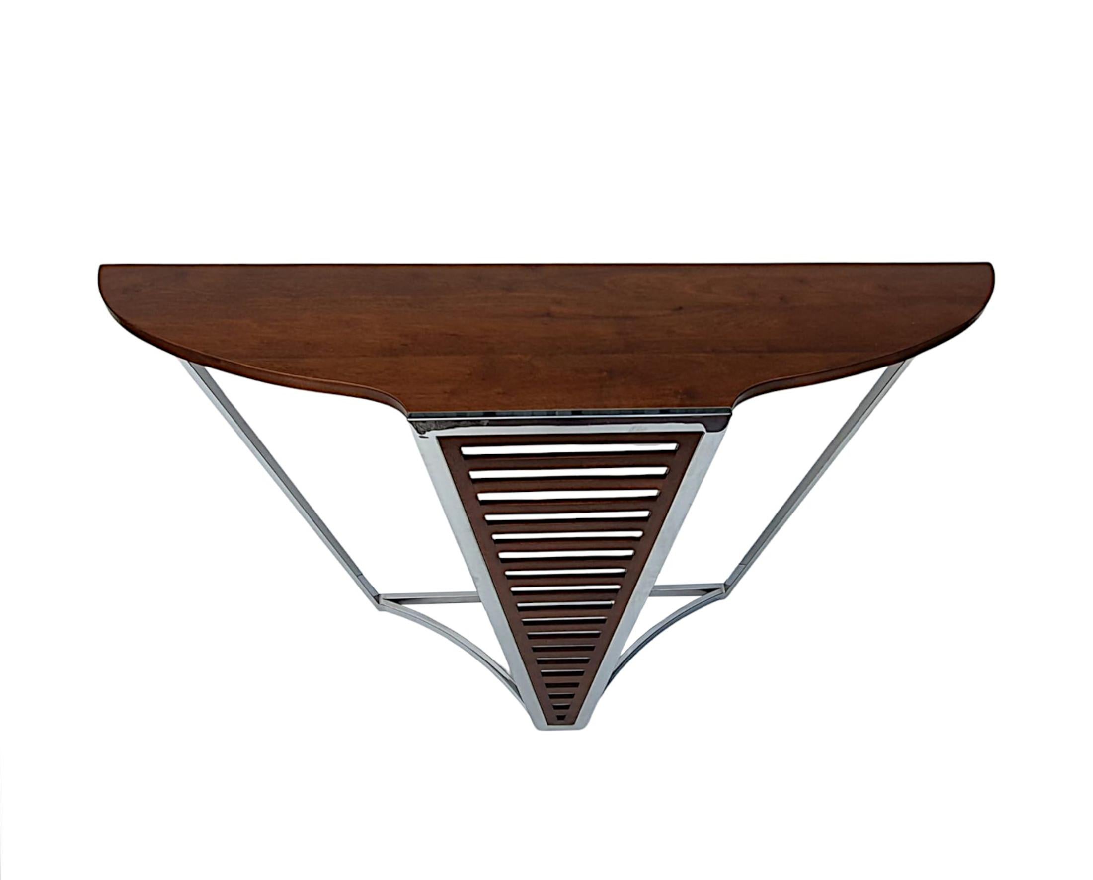 French A Fabulous Art Deco Style Cherrywood and Chrome Console Table For Sale
