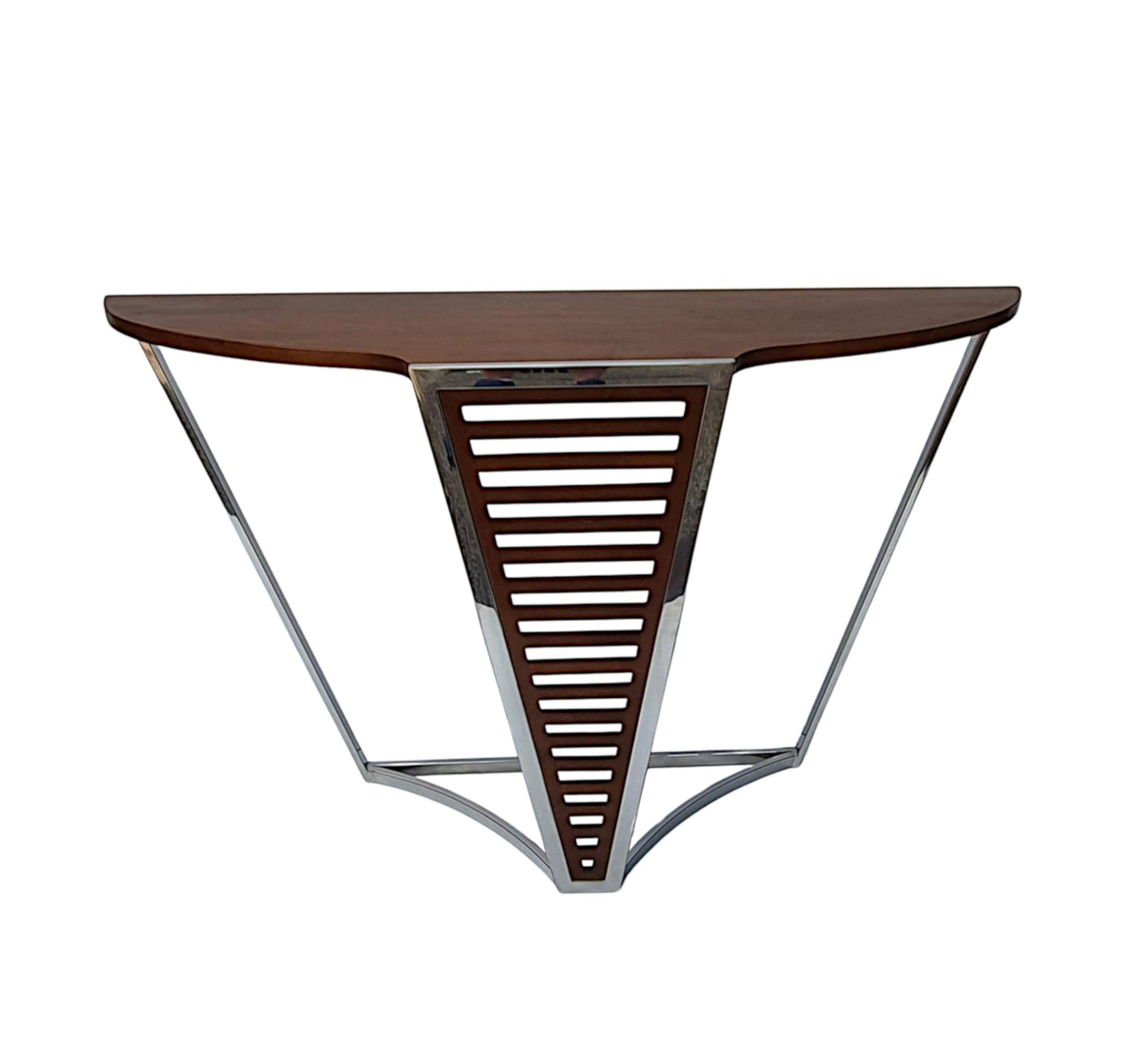 Contemporary A Fabulous Art Deco Style Cherrywood and Chrome Console Table For Sale