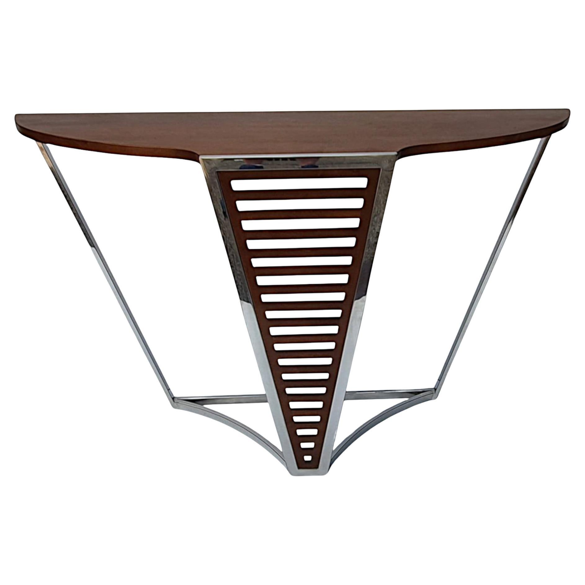 A Fabulous Art Deco Style Cherrywood and Chrome Console Table