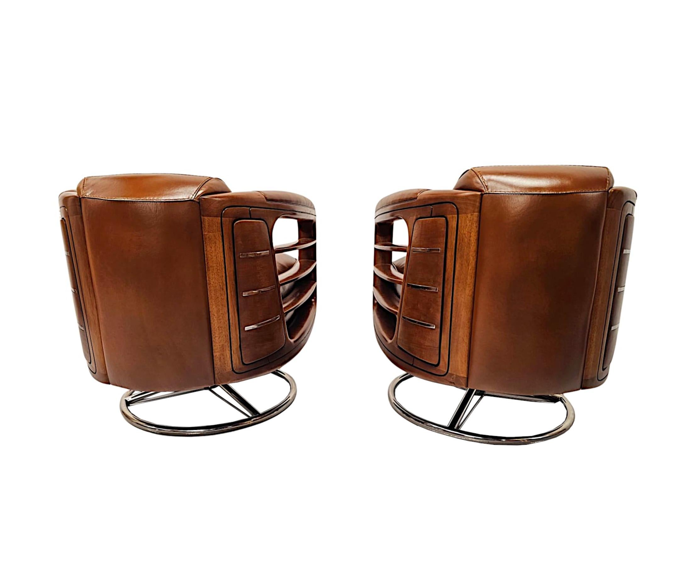 A Fabulous Contemporary Hand Made Leather and Chrome Revolving Club Chair For Sale 6