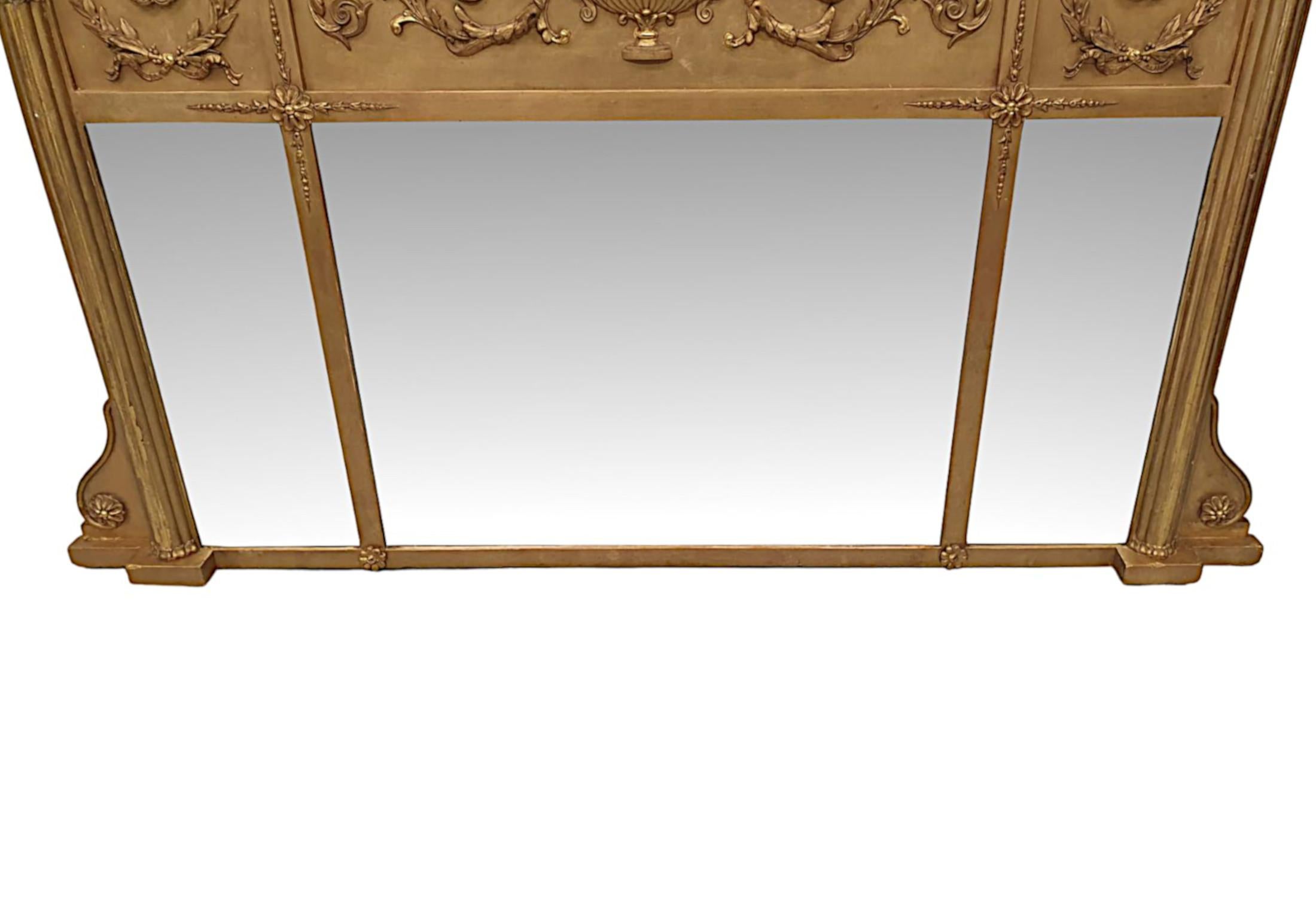 Adam Style Fabulous Edwardian Giltwood Overmantle Mirror in the Manner of Adams For Sale