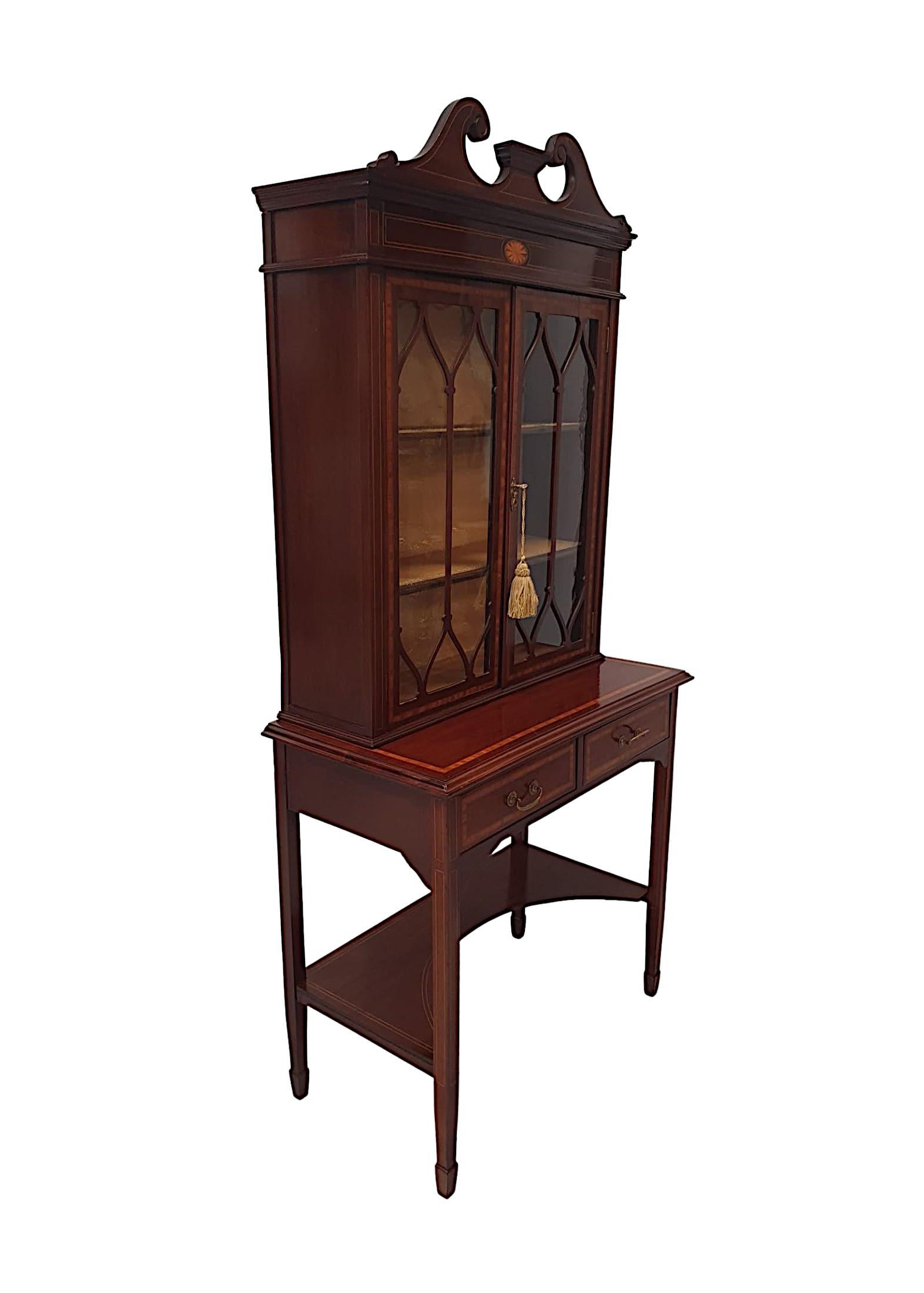 English Fabulous Edwardian Inlaid Display Case or Bookcase For Sale