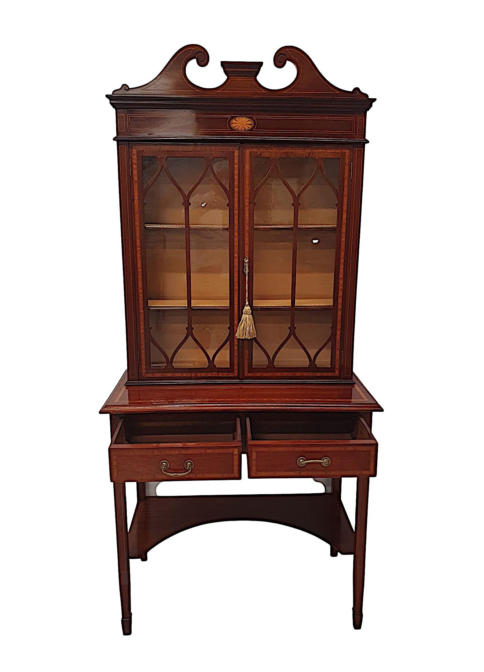 20th Century Fabulous Edwardian Inlaid Display Case or Bookcase For Sale