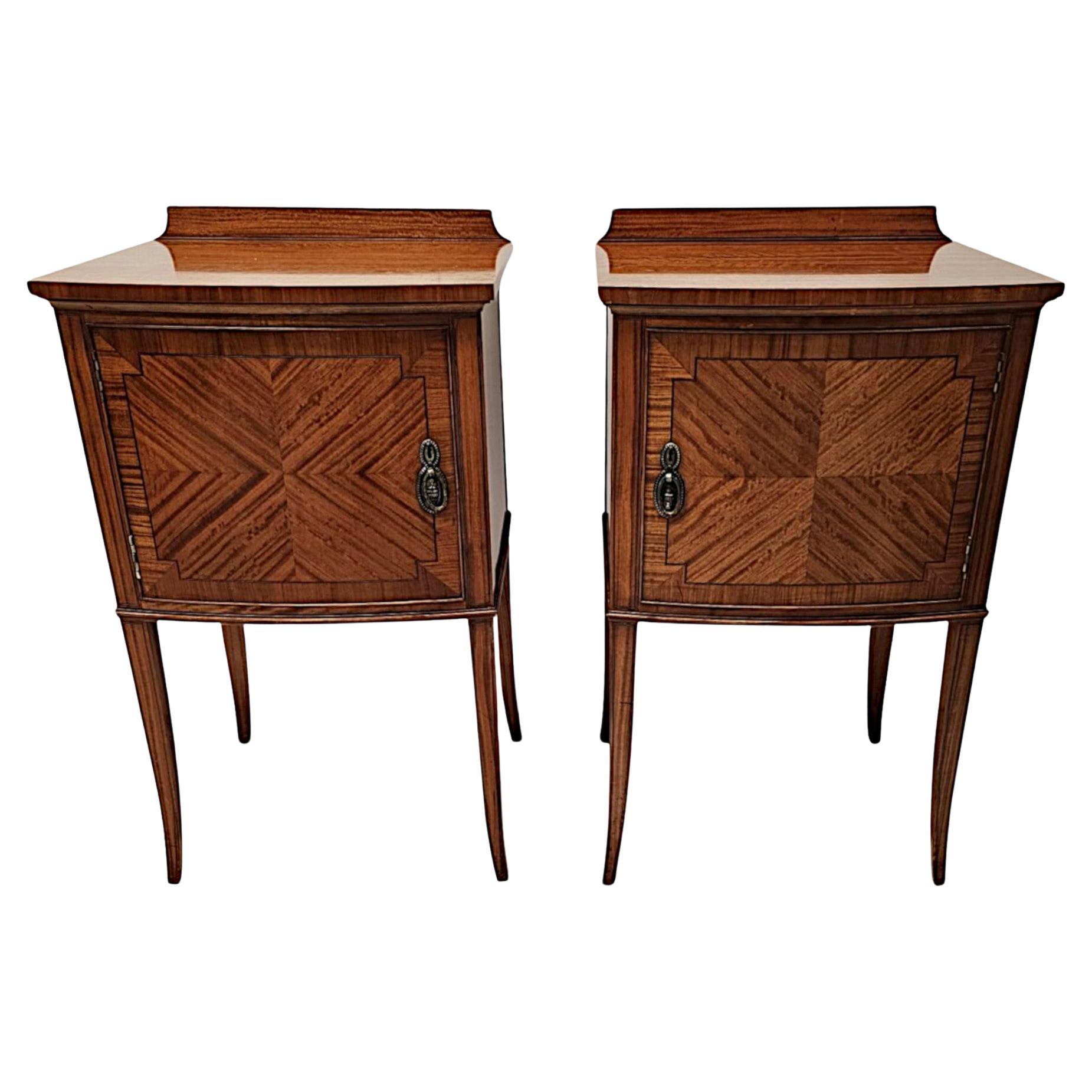 A Fabulous Edwardian Pair of Inlaid Satinwood Bedside Cabinets