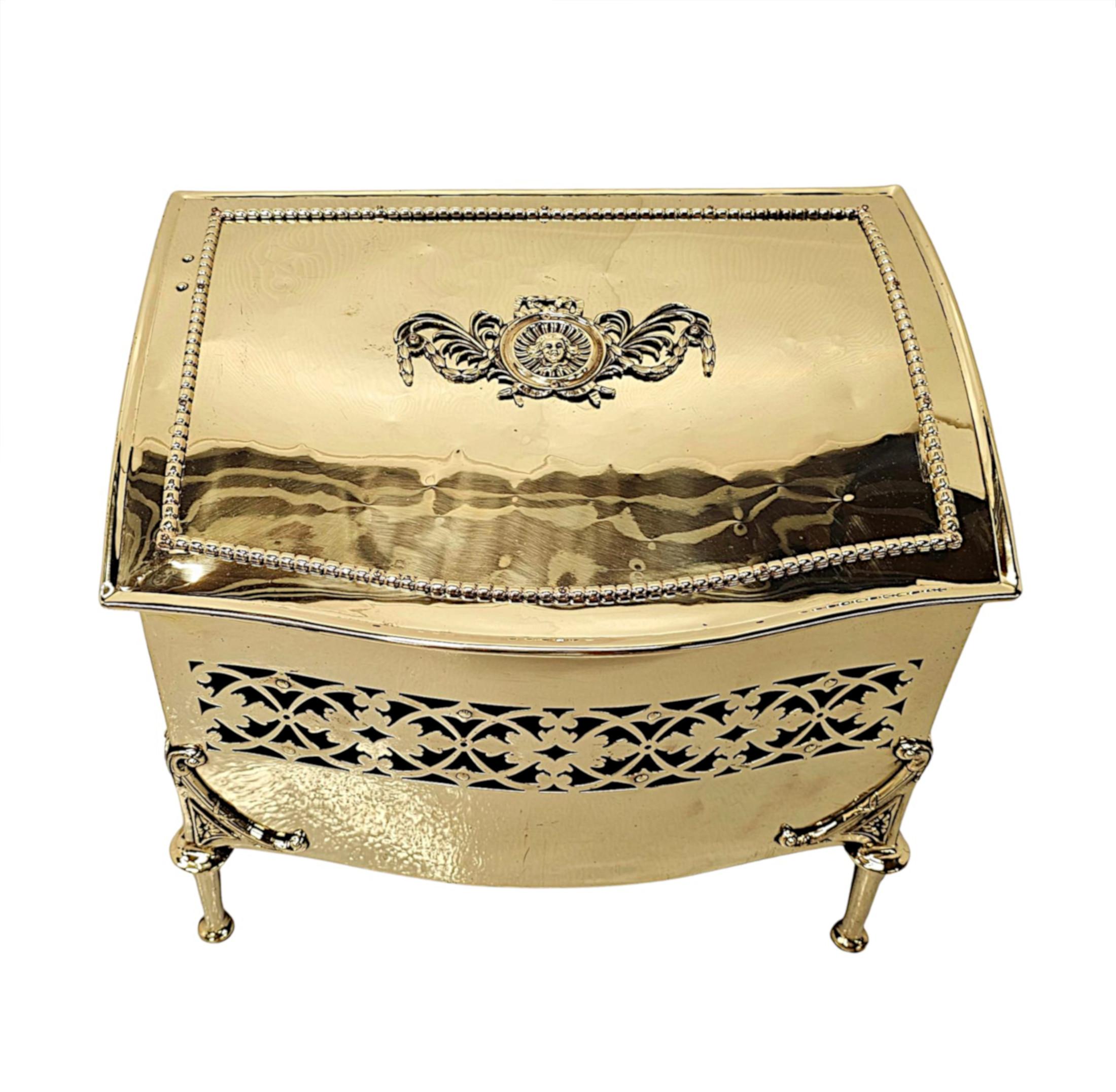 English A Fabulous Edwardian Polished Brass Log or Coal Box For Sale