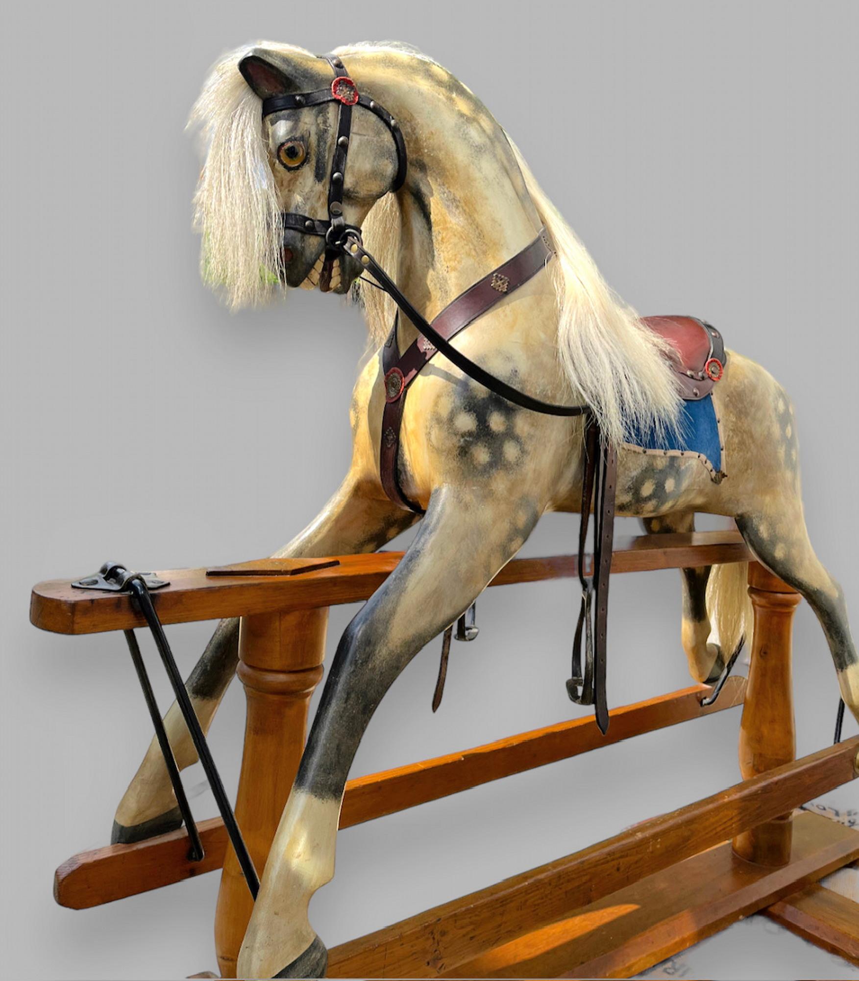 A Fabulous English Pillar Stand Rocking Horse c1880 In Good Condition In Pewsey, GB