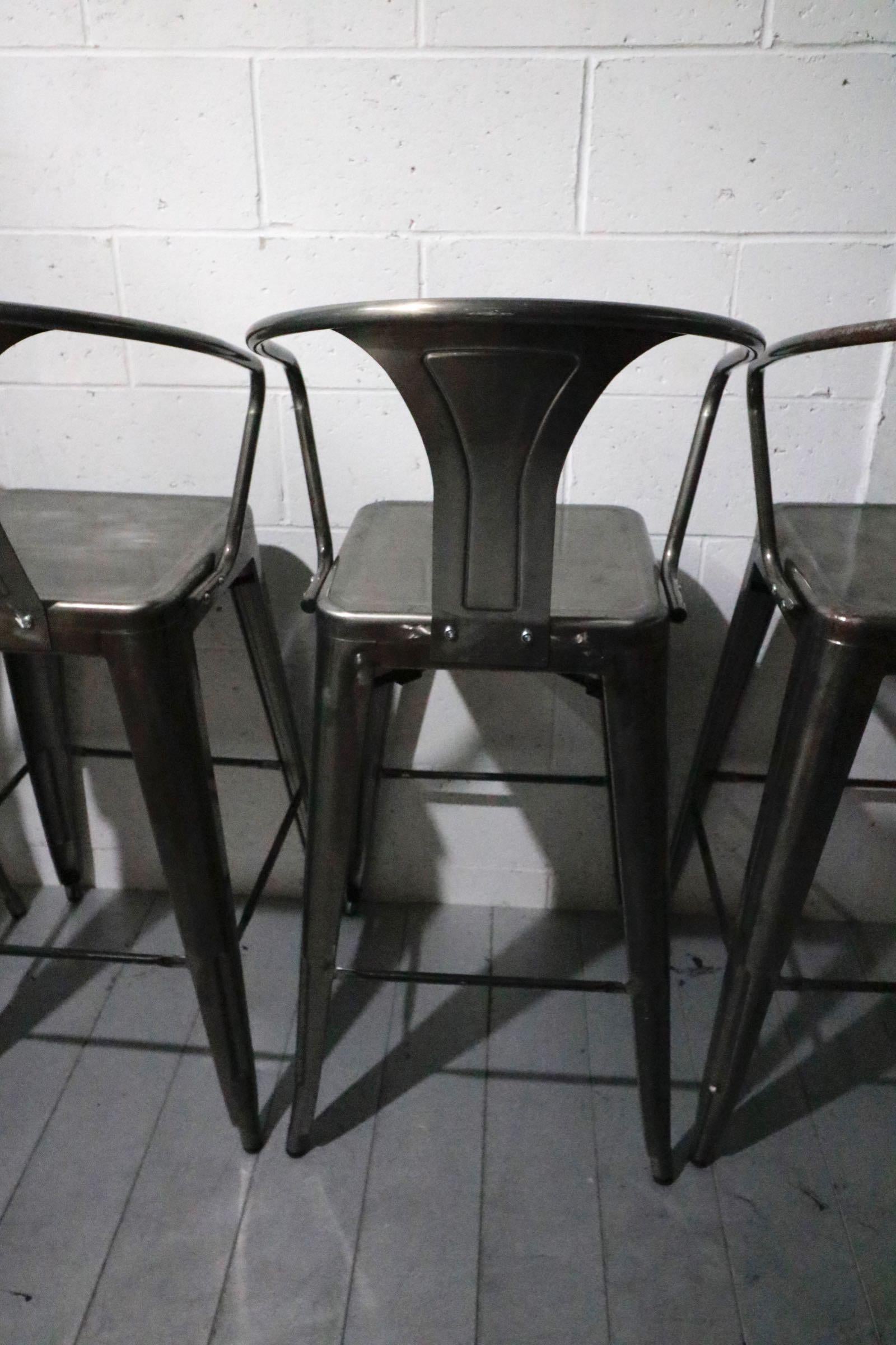 Fabulous Foursome of Vintage Industrial Metal Bar Stools and Chairs In Fair Condition For Sale In Westport, CT