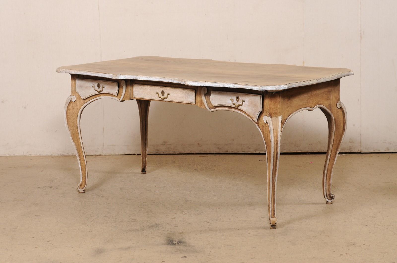 A Fabulous French 3-Drawer Desk w/Scallop-Carved Edge Top, Floatable 5