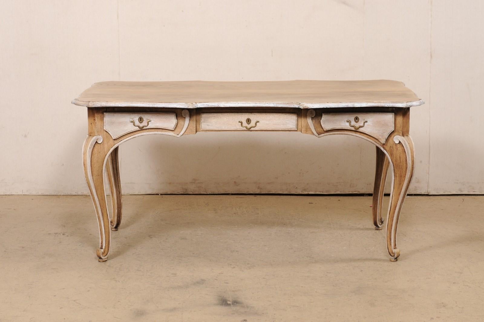 A Fabulous French 3-Drawer Desk w/Scallop-Carved Edge Top, Floatable 6