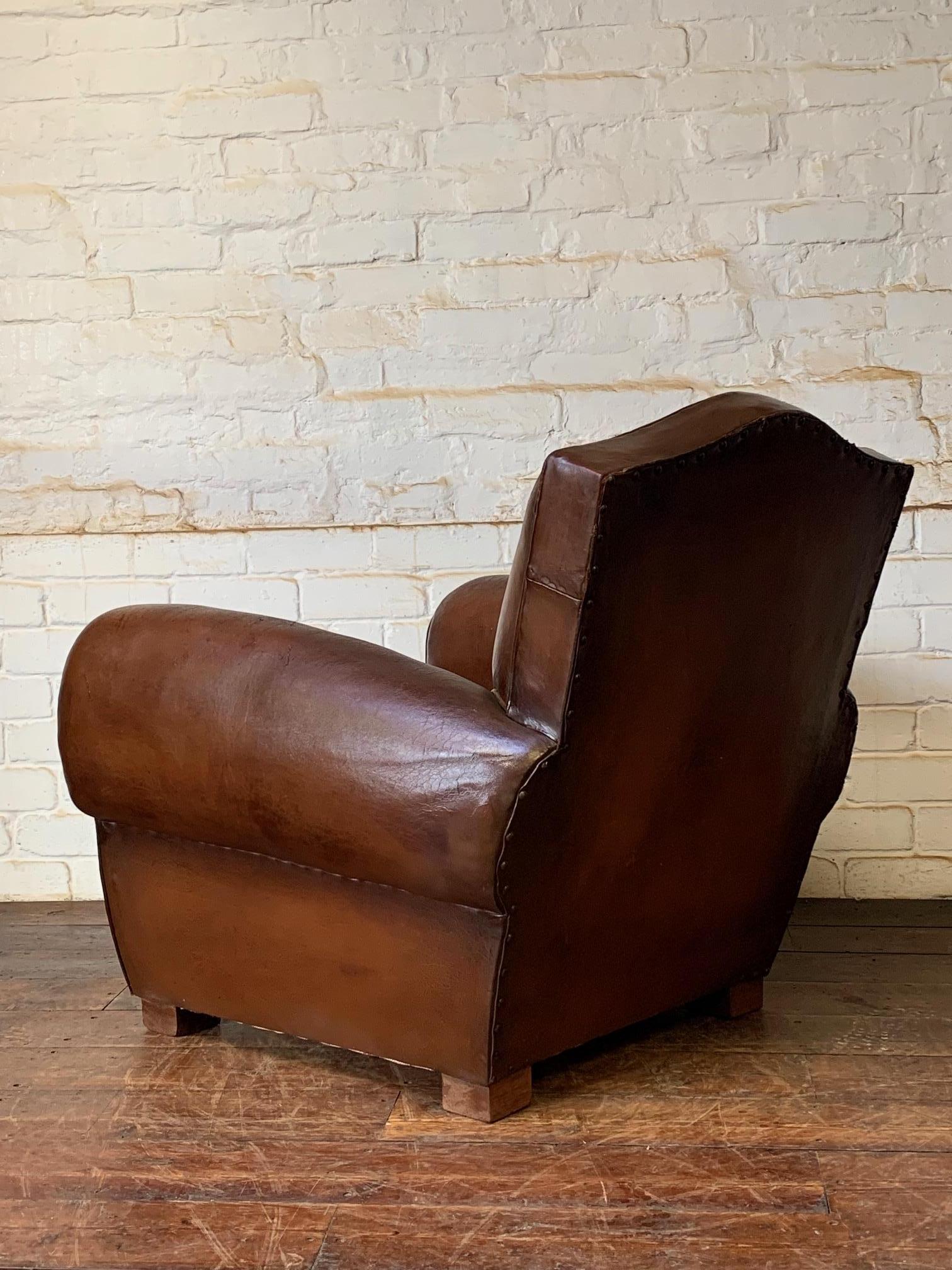 A Fabulous French Leather Club Chair, Chapeau de Gendarme Model, Circa 1940’s 5