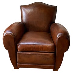 A Fabulous French Leather Club Chair, Chapeau de Gendarme Model, Circa 1940’s