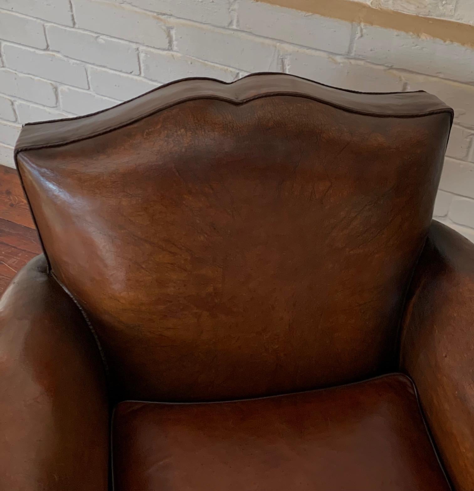 A Fabulous French Leather Club Chair, Havana Moustache Model, Circa 1930's 5