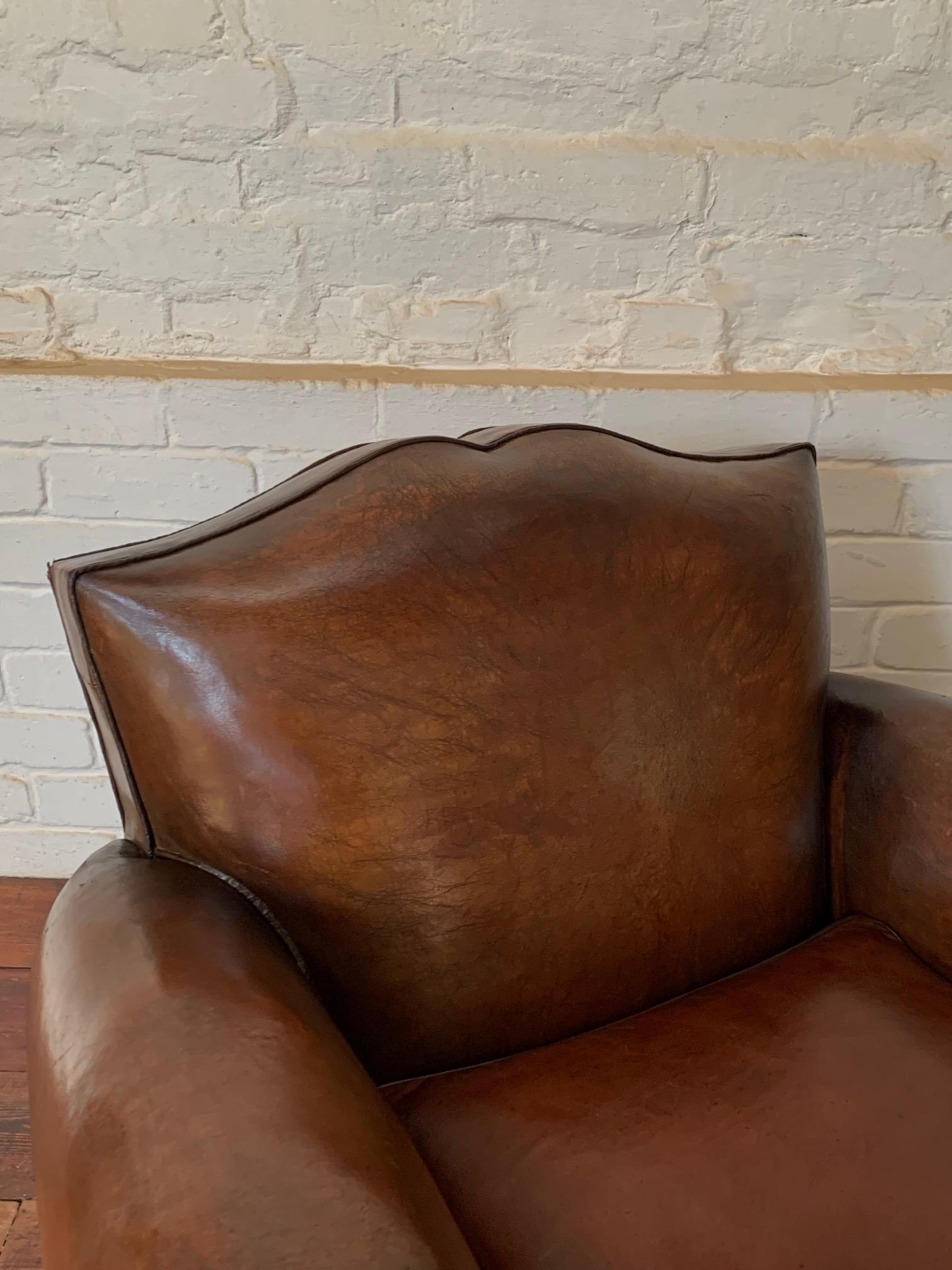 A Fabulous French Leather Club Chair, Havana Moustache Model, Circa 1930's 6