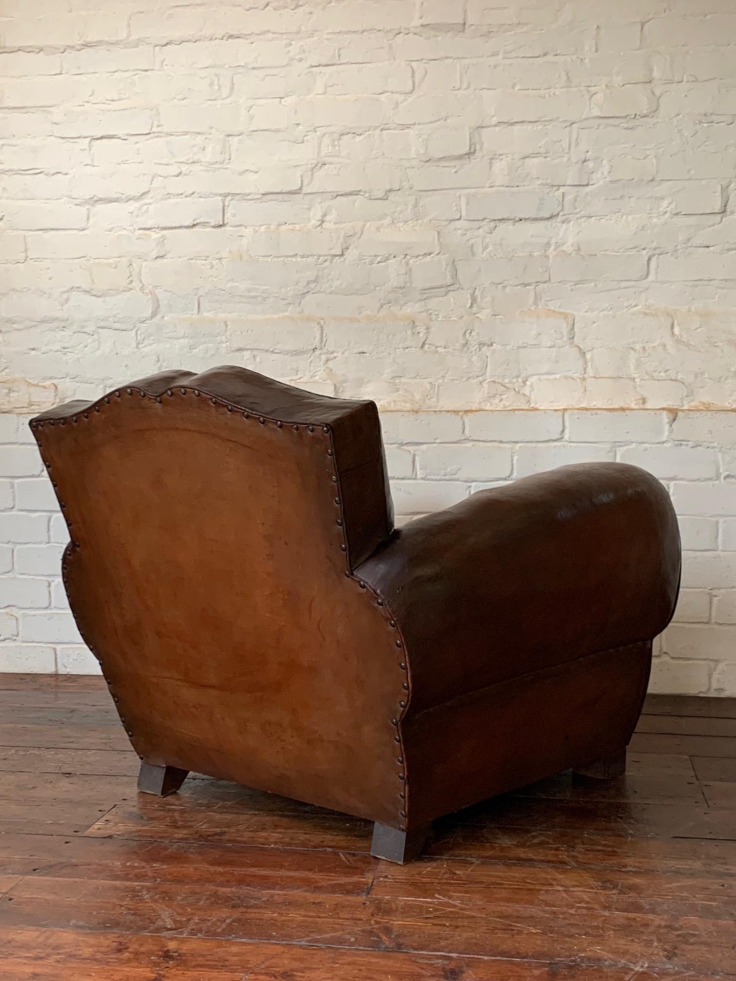 A Fabulous French Leather Club Chair, Havana Moustache Model, Circa 1930's 7